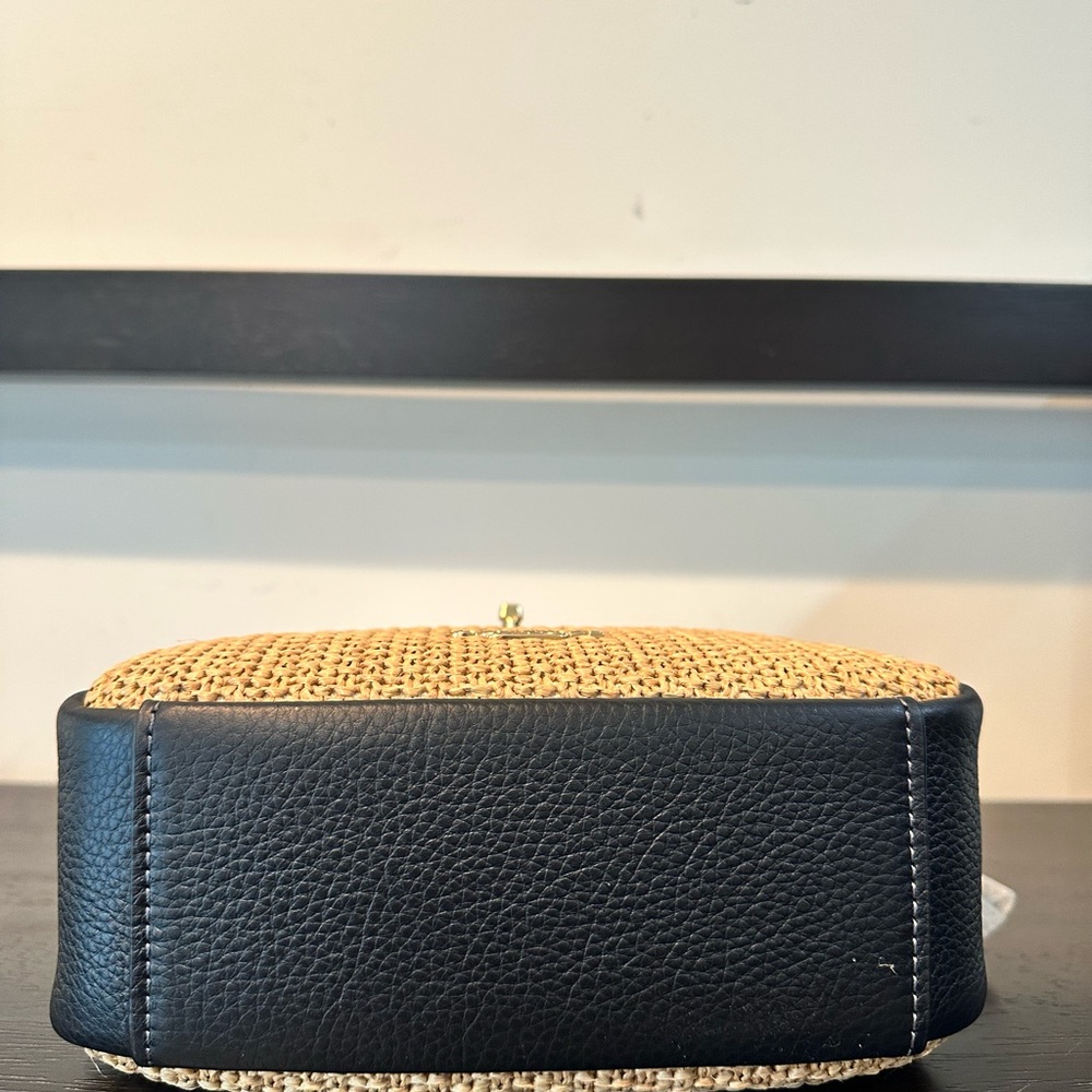 Coach Hadley Straw + Leather Mini Crossbody Bag Toast with Black NWT - Picture 9 of 10